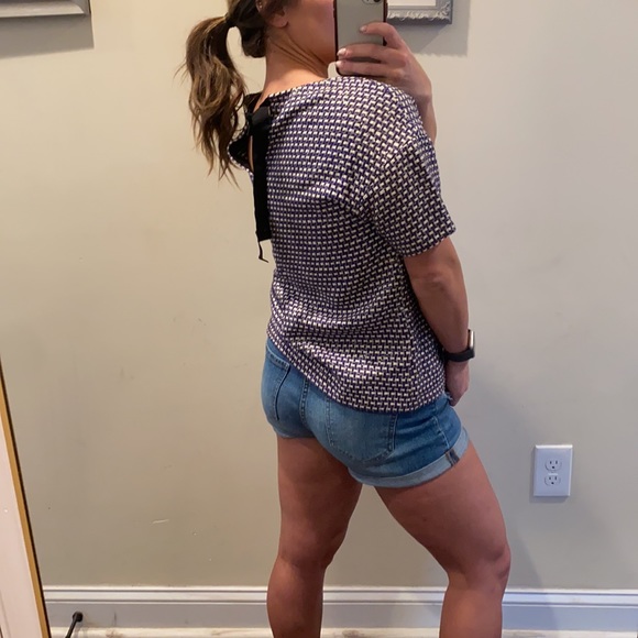 J. Crew Short Sleeve Woven Tweed Top Keyhole Back - Picture 6 of 12